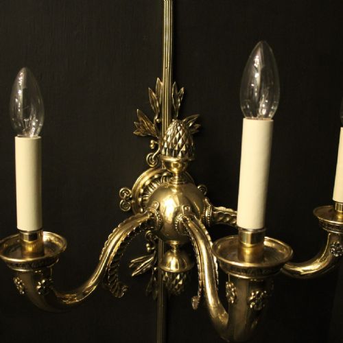 ENGLISH LARGE BRASS TRIPLE ARM ANTIQUE WALL LIGHTS - ADDITIONAL PHOTO 3