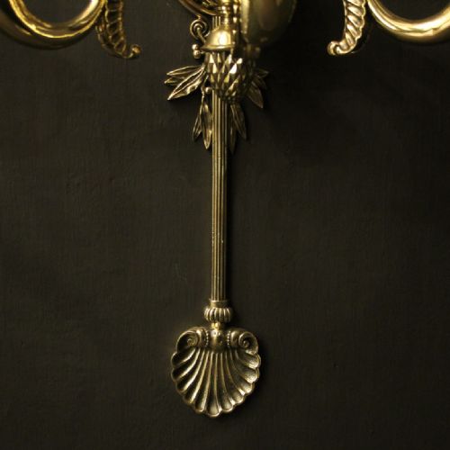 ENGLISH LARGE BRASS TRIPLE ARM ANTIQUE WALL LIGHTS - ADDITIONAL PHOTO 5