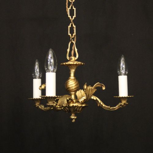 french gilded triple light antique chandelier - CATEGORY: ANTIQUE LIGHTING - DATED 1920