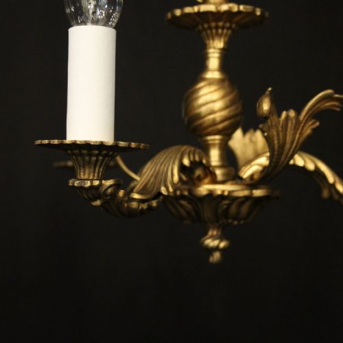 FRENCH GILDED TRIPLE LIGHT ANTIQUE CHANDELIER - ADDITIONAL PHOTO 1