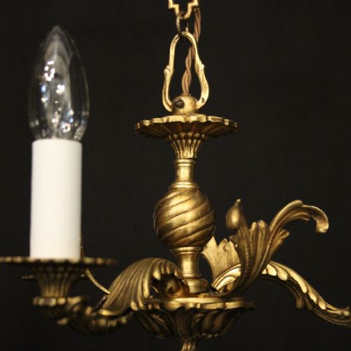 FRENCH GILDED TRIPLE LIGHT ANTIQUE CHANDELIER - ADDITIONAL PHOTO 2