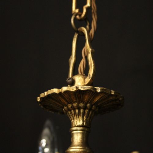 FRENCH GILDED TRIPLE LIGHT ANTIQUE CHANDELIER - ADDITIONAL PHOTO 3