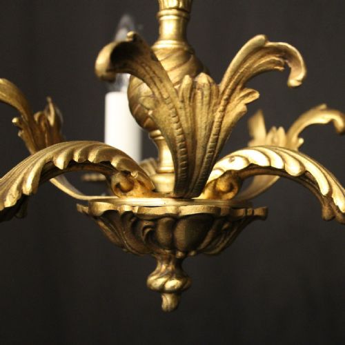 FRENCH GILDED TRIPLE LIGHT ANTIQUE CHANDELIER - ADDITIONAL PHOTO 4