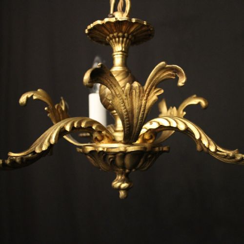 FRENCH GILDED TRIPLE LIGHT ANTIQUE CHANDELIER - ADDITIONAL PHOTO 5