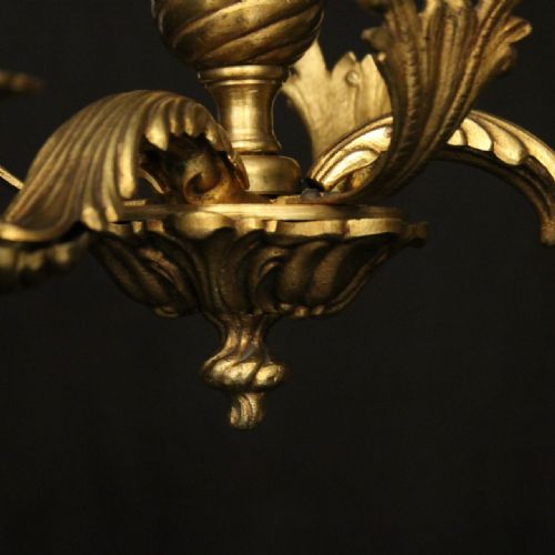 FRENCH GILDED TRIPLE LIGHT ANTIQUE CHANDELIER - ADDITIONAL PHOTO 6
