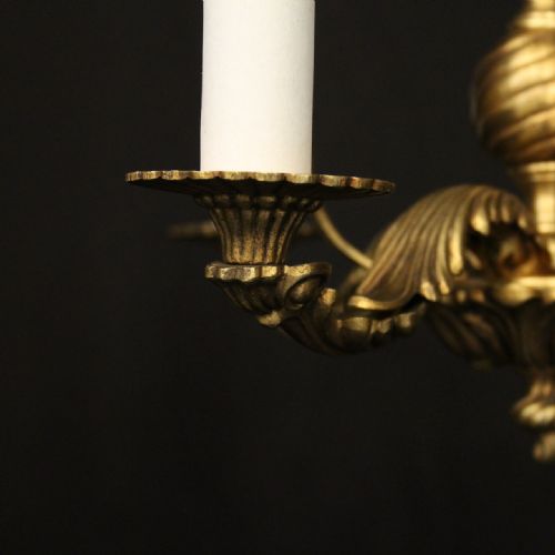 FRENCH GILDED TRIPLE LIGHT ANTIQUE CHANDELIER - ADDITIONAL PHOTO 7
