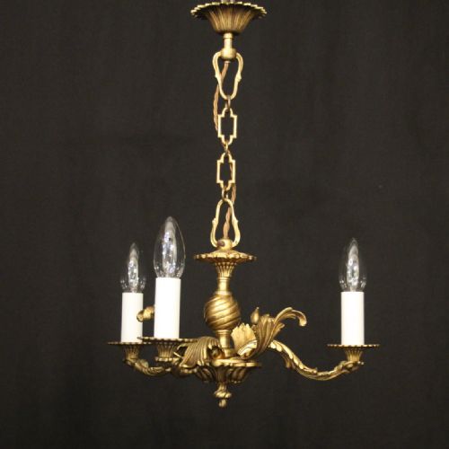 FRENCH GILDED TRIPLE LIGHT ANTIQUE CHANDELIER - ADDITIONAL PHOTO 8