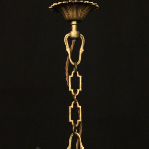 FRENCH GILDED TRIPLE LIGHT ANTIQUE CHANDELIER - ADDITIONAL PHOTO 9