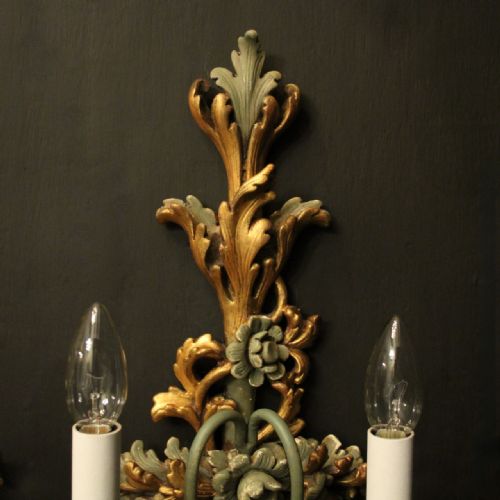 ITALIAN PAIR OF POLYCHROME GILDED WALL LIGHTS - ADDITIONAL PHOTO 2