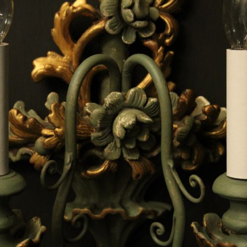 ITALIAN PAIR OF POLYCHROME GILDED WALL LIGHTS - ADDITIONAL PHOTO 8