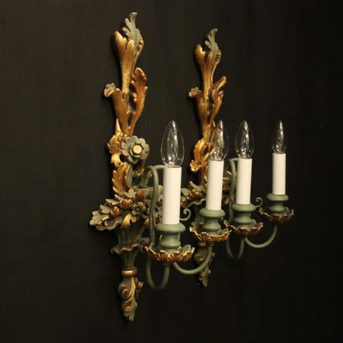 ITALIAN PAIR OF POLYCHROME GILDED WALL LIGHTS - ADDITIONAL PHOTO 9