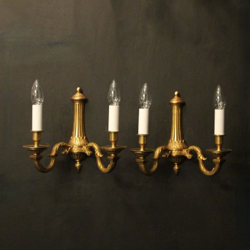 french pair of gilded bronze twin arm antique wall lights - CATEGORY: ANTIQUE LIGHTING - DATED 1920