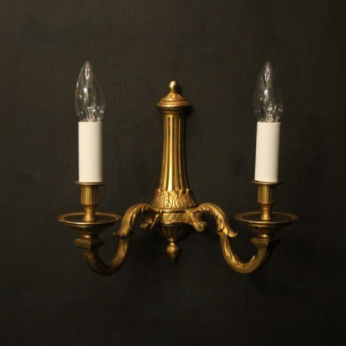 FRENCH PAIR OF GILDED BRONZE TWIN ARM ANTIQUE WALL LIGHTS - ADDITIONAL PHOTO 1