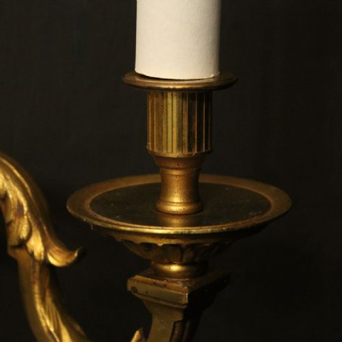FRENCH PAIR OF GILDED BRONZE TWIN ARM ANTIQUE WALL LIGHTS - ADDITIONAL PHOTO 3