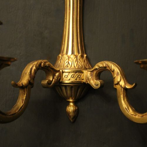 FRENCH PAIR OF GILDED BRONZE TWIN ARM ANTIQUE WALL LIGHTS - ADDITIONAL PHOTO 4