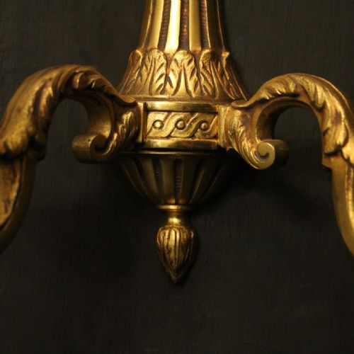 FRENCH PAIR OF GILDED BRONZE TWIN ARM ANTIQUE WALL LIGHTS - ADDITIONAL PHOTO 5