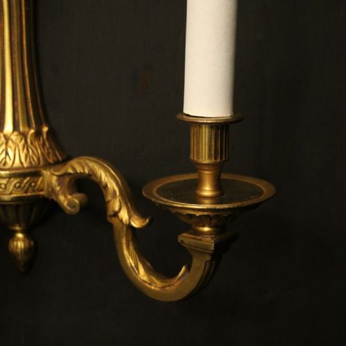 FRENCH PAIR OF GILDED BRONZE TWIN ARM ANTIQUE WALL LIGHTS - ADDITIONAL PHOTO 6