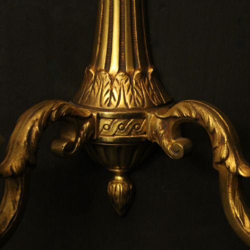FRENCH PAIR OF GILDED BRONZE TWIN ARM ANTIQUE WALL LIGHTS - ADDITIONAL PHOTO 7