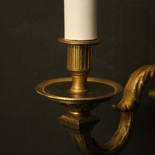FRENCH PAIR OF GILDED BRONZE TWIN ARM ANTIQUE WALL LIGHTS - ADDITIONAL PHOTO 8