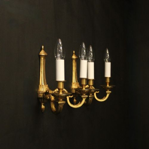 FRENCH PAIR OF GILDED BRONZE TWIN ARM ANTIQUE WALL LIGHTS - ADDITIONAL PHOTO 9