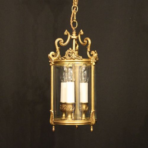 french gilded bronze triple light hall lantern - CATEGORY: ANTIQUE LIGHTING - DATED 1930