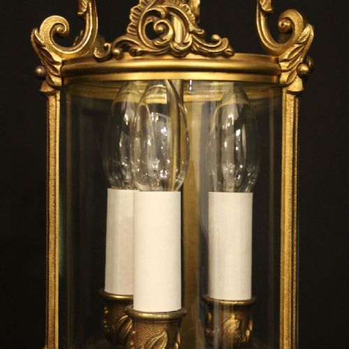 FRENCH GILDED BRONZE TRIPLE LIGHT HALL LANTERN - ADDITIONAL PHOTO 2