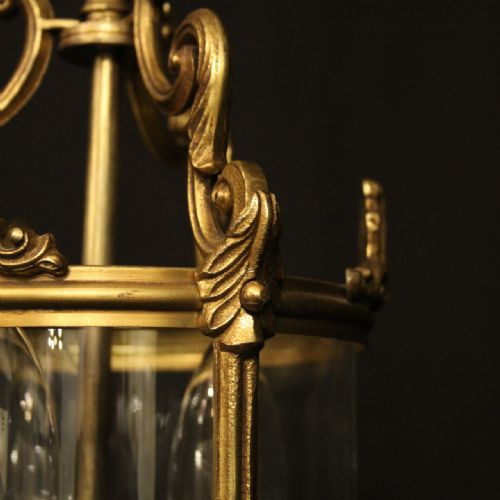 FRENCH GILDED BRONZE TRIPLE LIGHT HALL LANTERN - ADDITIONAL PHOTO 3