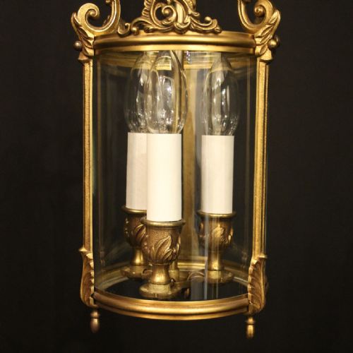 FRENCH GILDED BRONZE TRIPLE LIGHT HALL LANTERN - ADDITIONAL PHOTO 4