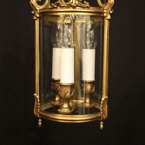 FRENCH GILDED BRONZE TRIPLE LIGHT HALL LANTERN - ADDITIONAL PHOTO 5