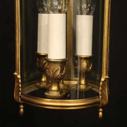 FRENCH GILDED BRONZE TRIPLE LIGHT HALL LANTERN - ADDITIONAL PHOTO 6