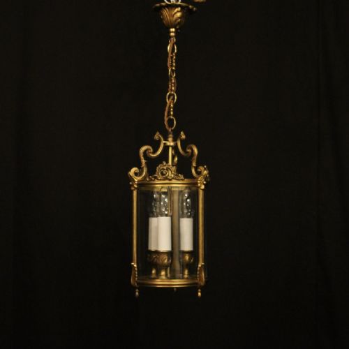 FRENCH GILDED BRONZE TRIPLE LIGHT HALL LANTERN - ADDITIONAL PHOTO 8