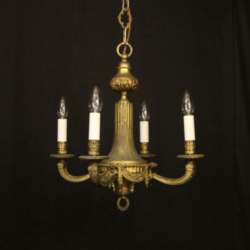 french 19th c gilded bronze 4 light antique chandelier - CATEGORY: ANTIQUE LIGHTING - DATED 19TH CENTURY