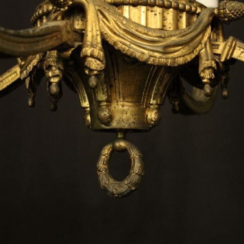 FRENCH 19TH C GILDED BRONZE 4 LIGHT ANTIQUE CHANDELIER - ADDITIONAL PHOTO 3