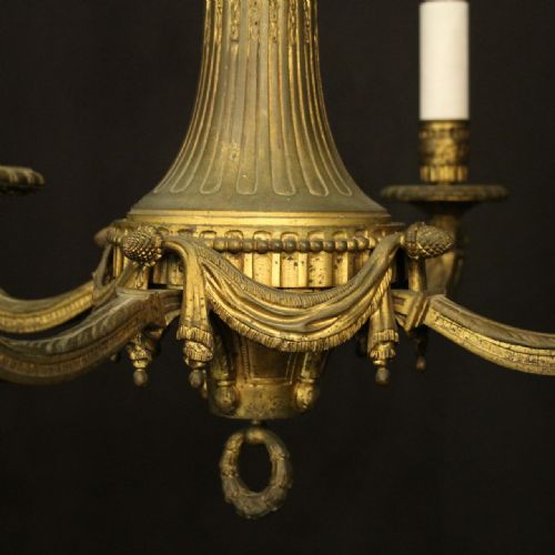 FRENCH 19TH C GILDED BRONZE 4 LIGHT ANTIQUE CHANDELIER - ADDITIONAL PHOTO 4
