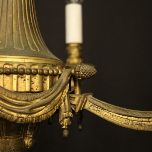 FRENCH 19TH C GILDED BRONZE 4 LIGHT ANTIQUE CHANDELIER - ADDITIONAL PHOTO 5