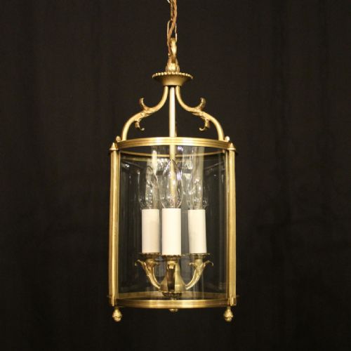 FRENCH PAIR OF TRIPLE LIGHT GILDED CONVEX ANTIQUE LANTERNS - ADDITIONAL PHOTO 1
