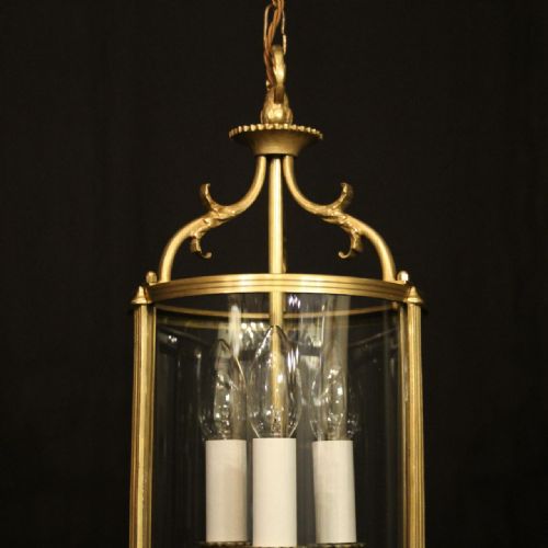 FRENCH PAIR OF TRIPLE LIGHT GILDED CONVEX ANTIQUE LANTERNS - ADDITIONAL PHOTO 2