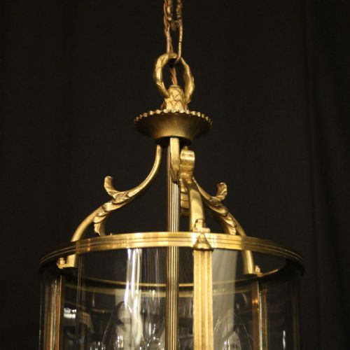 FRENCH PAIR OF TRIPLE LIGHT GILDED CONVEX ANTIQUE LANTERNS - ADDITIONAL PHOTO 3