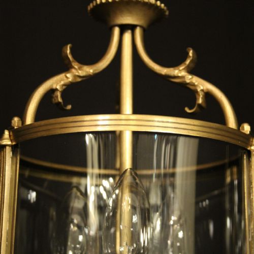 FRENCH PAIR OF TRIPLE LIGHT GILDED CONVEX ANTIQUE LANTERNS - ADDITIONAL PHOTO 4