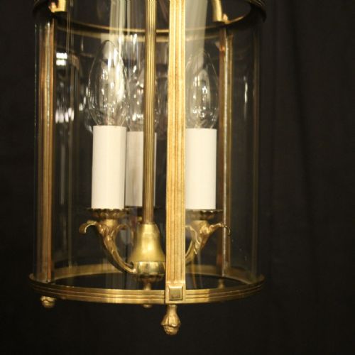 FRENCH PAIR OF TRIPLE LIGHT GILDED CONVEX ANTIQUE LANTERNS - ADDITIONAL PHOTO 5