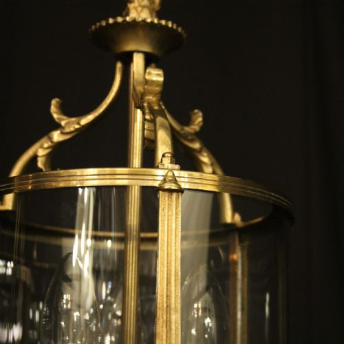 FRENCH PAIR OF TRIPLE LIGHT GILDED CONVEX ANTIQUE LANTERNS - ADDITIONAL PHOTO 6