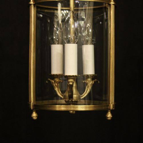 FRENCH PAIR OF TRIPLE LIGHT GILDED CONVEX ANTIQUE LANTERNS - ADDITIONAL PHOTO 7