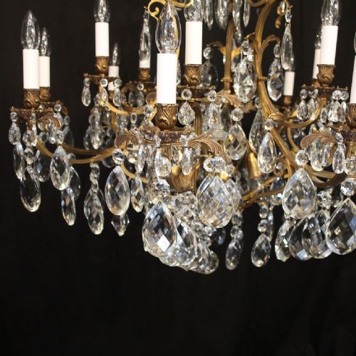 FRENCH GILDED BRONZE CRYSTAL 21 LIGHT ANTIQUE CHANDELIER - ADDITIONAL PHOTO 1