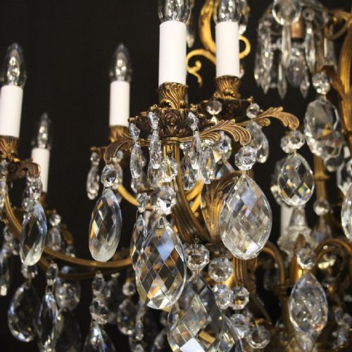 FRENCH GILDED BRONZE CRYSTAL 21 LIGHT ANTIQUE CHANDELIER - ADDITIONAL PHOTO 2