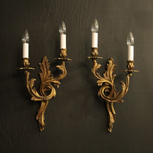french pair of gilded bronze antique wall lights - CATEGORY: ANTIQUE LIGHTING - DATED 1920