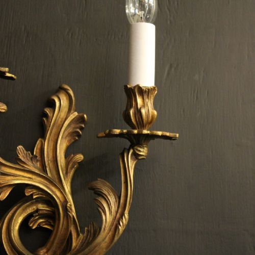 FRENCH PAIR OF GILDED BRONZE ANTIQUE WALL LIGHTS - ADDITIONAL PHOTO 7