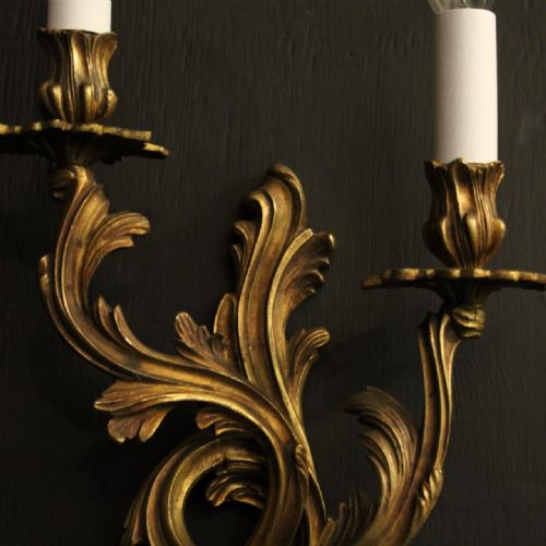 FRENCH PAIR OF GILDED BRONZE ANTIQUE WALL LIGHTS - ADDITIONAL PHOTO 8