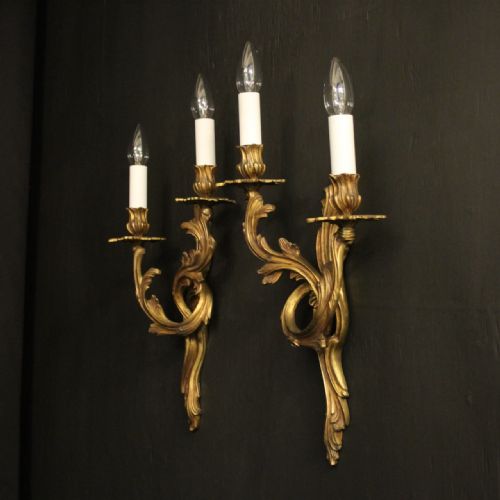 FRENCH PAIR OF GILDED BRONZE ANTIQUE WALL LIGHTS - ADDITIONAL PHOTO 9