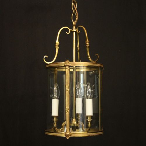 french gilded triple light convex antique lantern - CATEGORY: ANTIQUE LIGHTING - DATED 1920