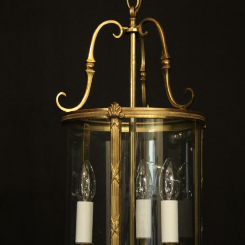 FRENCH GILDED TRIPLE LIGHT CONVEX ANTIQUE LANTERN - ADDITIONAL PHOTO 1